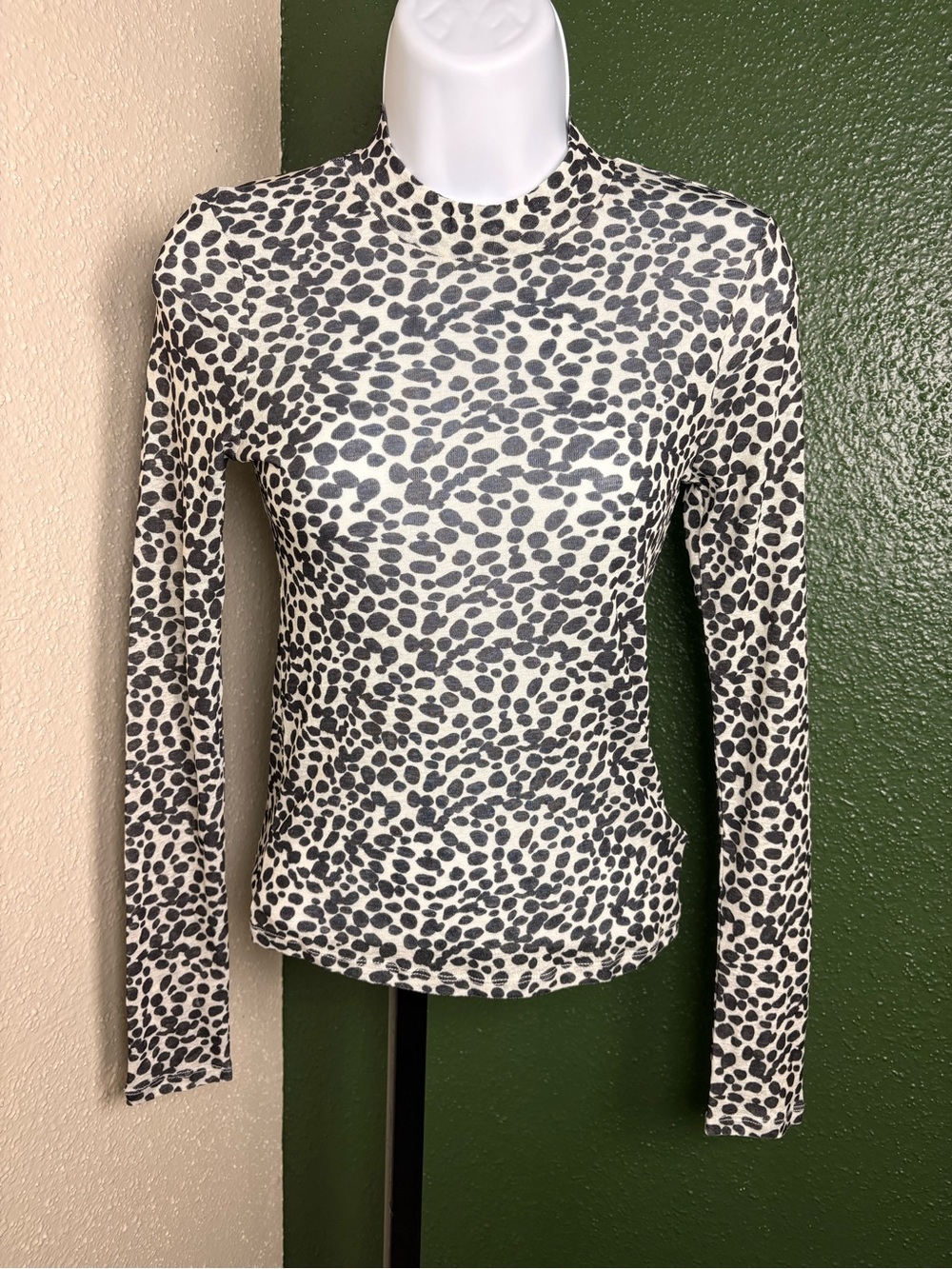 Long Sleeve Mock Neck Animal Print Sheer Top